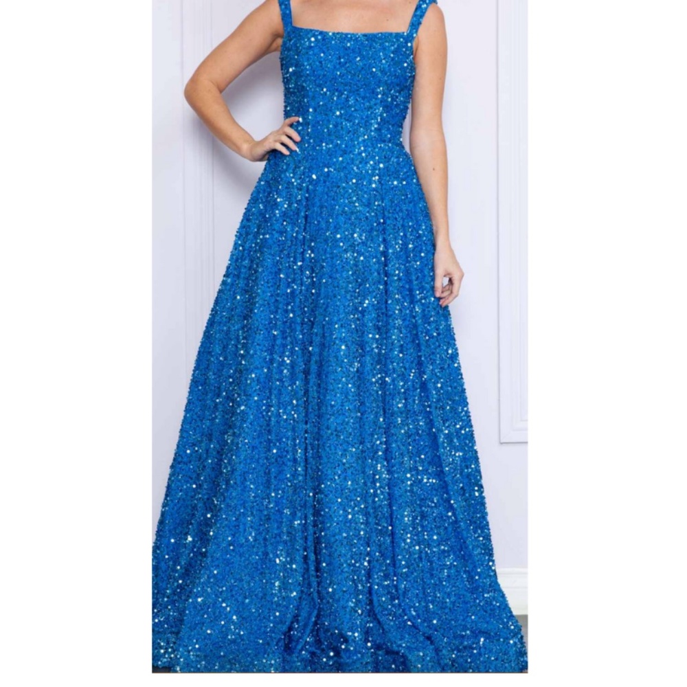 Light Blue Sequin Floor Length Special Occasion Dress